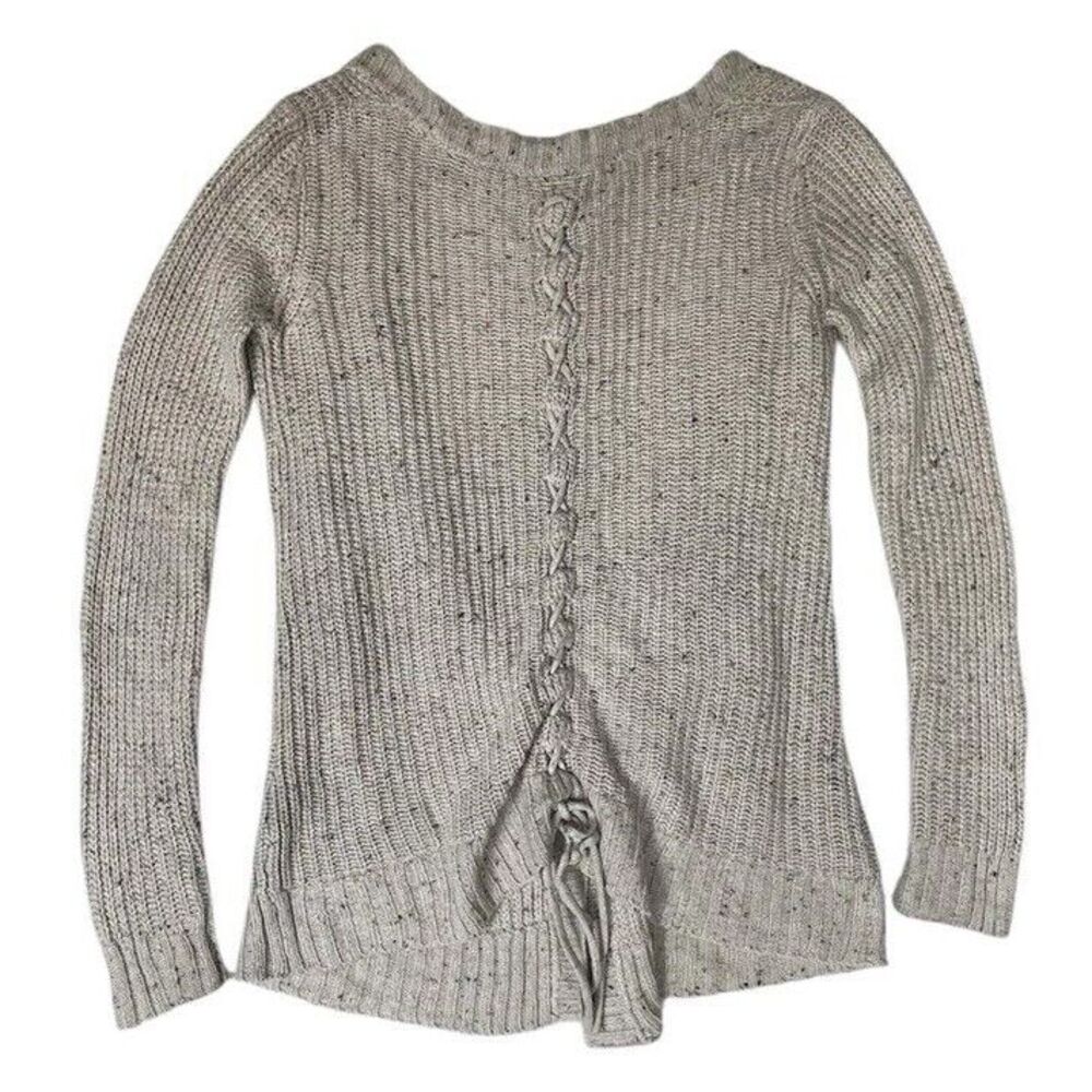 Daytrip Women's Cardigan Size XS Beige Cable Knit‎ Boho Soft Grunge Ruched Tie